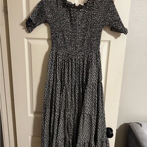 orange creek Black Maxi Dress with White Floral Print